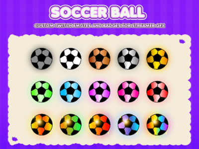 15- Soccer Ball Colors Badges Pack for Twitch, Youtube, Facebook