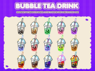 15-Bubble Tea Drink Badges Pack for Twitch badges design badges pack bit badges pack boba tea badges bubble tea badges bubble twitch badges discord badges food badges rainbow bubble tea sub badges pack twitch badges youtube badges