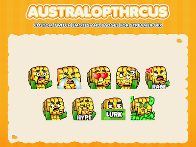 TWITCH EMOTES AND BADGES corn minecraf emotes cry corn emotes custom twitch badges cute yellow emotes emotes for twitch lurk corn emotes rage corn emotes rich emotes twitch emotes yellow emotes