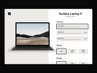 Laptop Configuration Page clean concept design laptop microsoft minimal product design tech ui design ux design web design web page