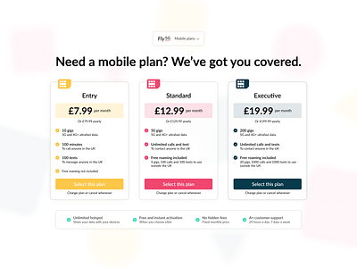 Tier selector webpage UX/UI | Fly5G | select a mobile plan (v2) branding clean concept design figma graphic design interface light minimal mobile tier selector ui user experience ux web web design website