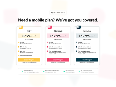 Tier selector webpage UX/UI | Fly5G | select a mobile plan (v2)