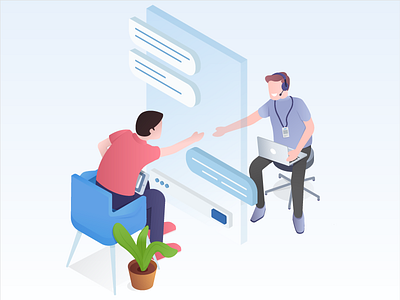 Chat More. Close More. bot chat close deal freshchat homepage illustration isometric people