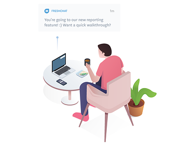 Re-engage lapsing customers bot campaign chat close deal freshchat homepage illustration isometric people