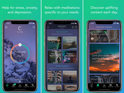 Pacifica App Store Screenshots (2018) anxiety app store depression health app ios ios app design meditation meditation app mental health mental health awareness mobile app mobile app design mobile design stress