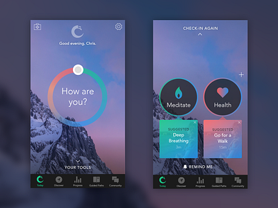 Mood Rating UI on Mobile android app design anxiety atmosphere gradient gradients ios ios app design meditation app mental health mental health awareness mobile mobile app mobile app design mobile design mobile ui mood nature