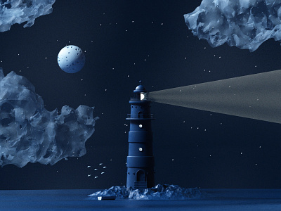 Lighthouse Night 3d c4d design illustration octane octanerender render vintage