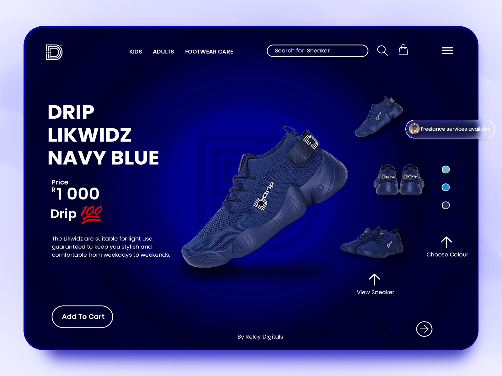 Drip Footwear UX/UI Landing Page Concept Design Navy Blue by Keorapetse