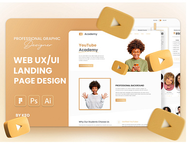 Youtube Academy UX/UI Website Concept Design branding design graphic design illustration landing page ui ux website design