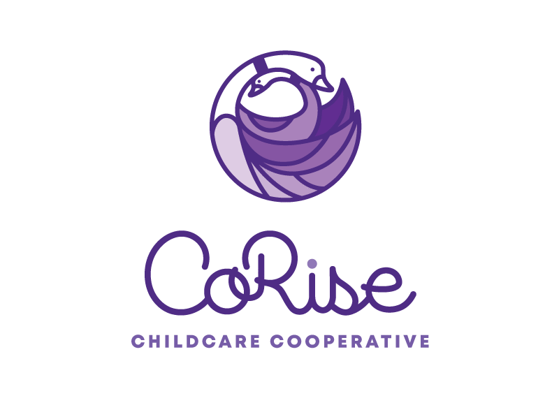 CoRise Co-op childcare coop design flat geese goose illustrator purple script typography ui ux
