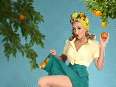 Tutti Fruti Pin Up Gal banana design fruit woman illustrator lithograph orange photoshop pinup script texture vintage