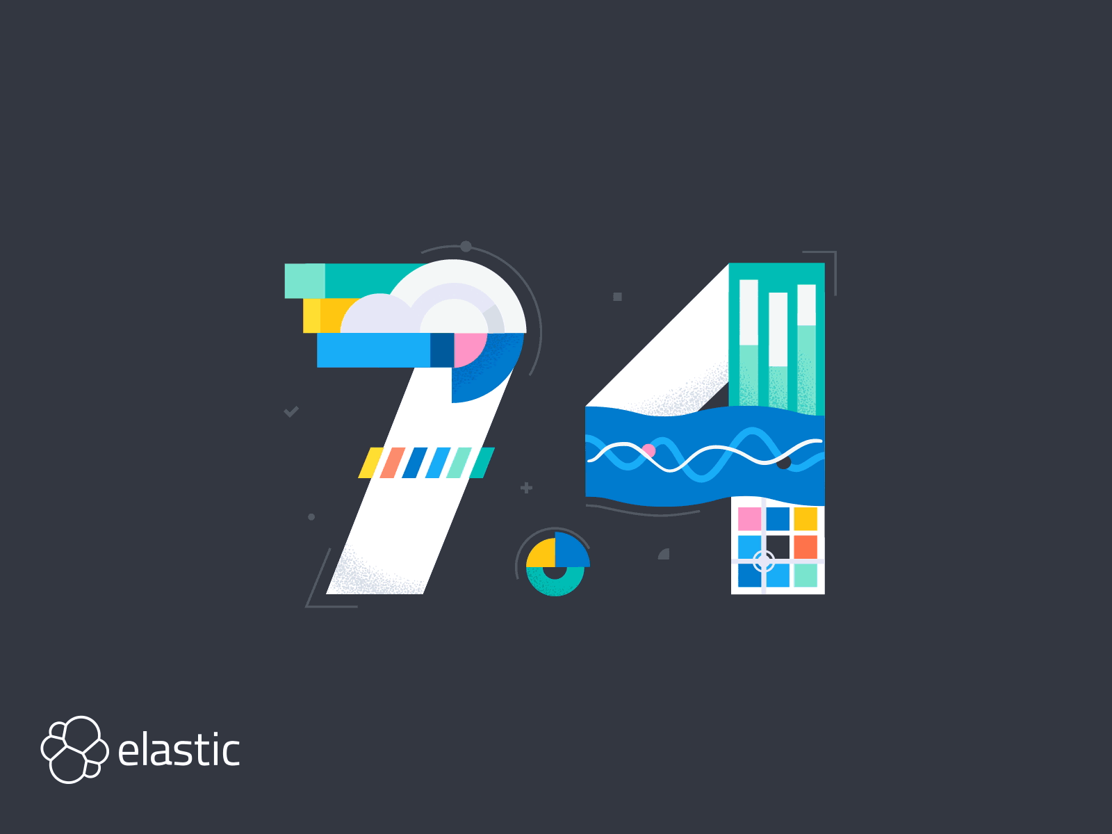 Elastic 7.4 Launch Animation adobe illustrator aftereffects animation data design elastic flat illustration numbers search tech ui ux vector web