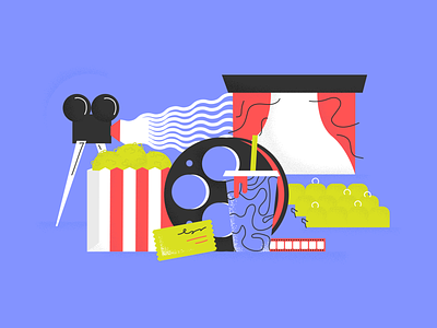 Movie Night branding design film illustration illustrator logo movies popcorn reel screen seats soda texture ticket vector