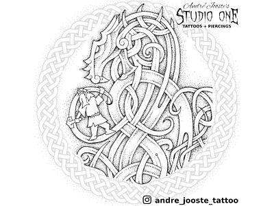 Thor vs the Midgard Serpent celtic celtic knot design dotwork dragon illustration jormungandr midgard serpent norse norse mythology thor viking viking logo vikings