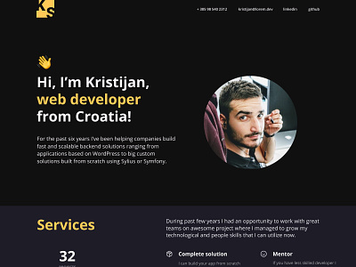 Kristijan developer portfolio clean dark developer minimal open sans portfolio web web design yellow