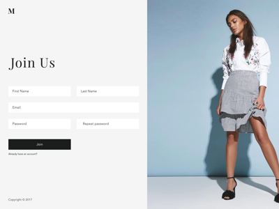 Sign Up - Daily UI 001 clean fashion minimal modern typography