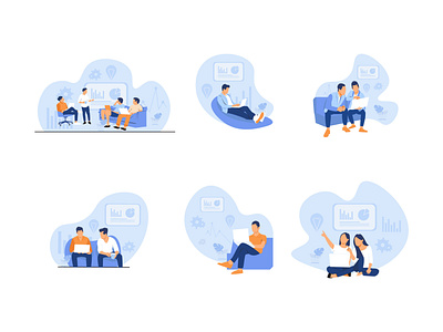 startup team meeting aim app banner branding character colors design flat flat illustration flatdesign meeting minimal present presentation startup teamwork