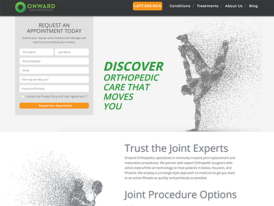 Orthopedic Website design form green particles web design website