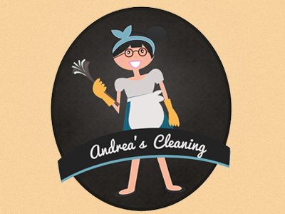 Andrea's Cleaning Services Logo blue cleaning service girl illustration texture yellow