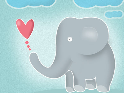 Elephant | Learning AI blue clouds elephant gray heart illustration red