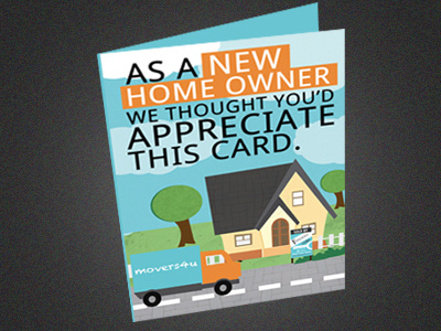 Real Estate Greeting Card blue greeting card house orange real estate realtor truck