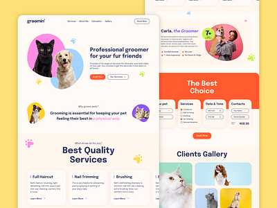 Groomin'. A Landing Page Design for a Professional Groomer brand identity branding design graphic design groomer identity landing page landing page design logo logo design pet groomer vector web design