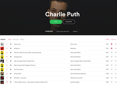 Artist profile: Music App app design minimal ui ux web website