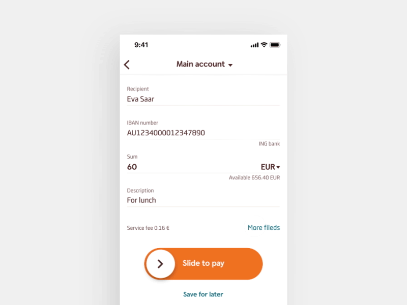 Banking App - Quick Payment Flow aftereffects animation banking banking app button payment slider transfer