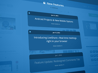 [WIP] New Features Overlay blue inbox news overlay perspective skew unread updates