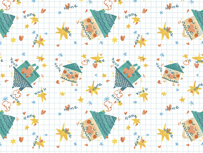 Home is where the Heart is Pattern childrensillustration colorful cute design digital art illustration procreate surfacedesign textile