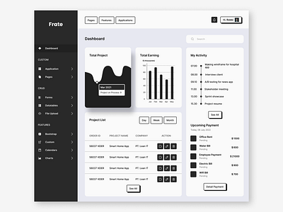 B & W Admin Dashboard admin black chart dashboard design template ui ux website white