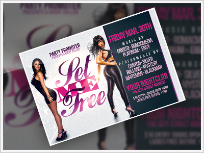 Set Me Free Party Flyer club ladies music nightout pink purple sexy