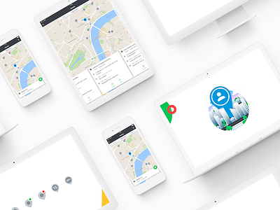 Nearby Feature for iOS and Android cards city cross platform directions illustration map map marker map view navigation