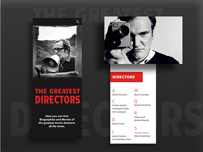 The Greatest Directors App app black cinema concept minimal mobile mobile app movie red ui