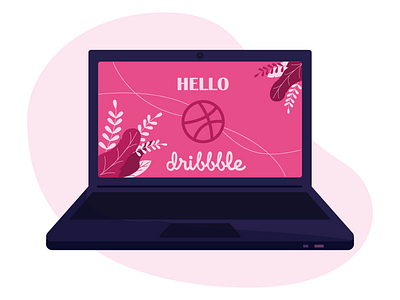 Hello Dribbble. debuts debutshot firstshot hello hello dribbble hellodribbble illustration invitation laptop shot vector