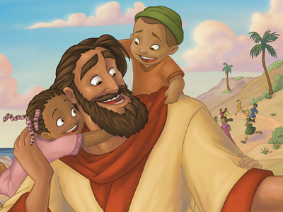 Jesus and some kids illustration