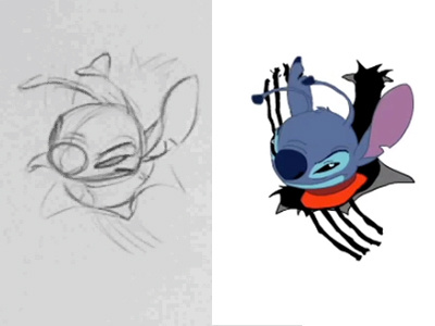 Stitch animation rough to final comparison