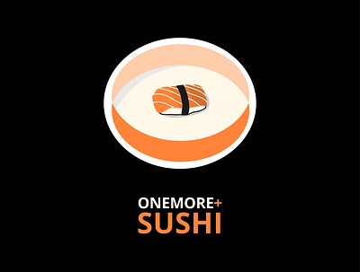 Onemore+ Sushi Logo black design food food logo japanese food logo logo design more one orange peaches restaurant logo sushi sushi logo white