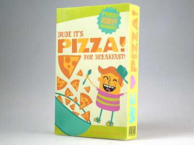 Pizza for breakfast breakfast cereal box graphic design illustration package design pizza