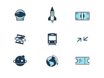 Travel of various types icons space time train travel icons
