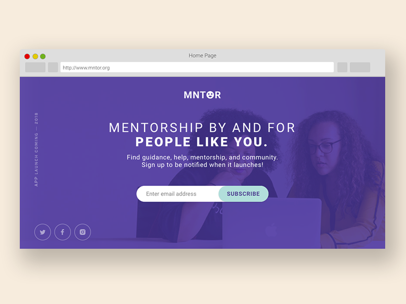 MNTOR Splash page web app mentorship splash