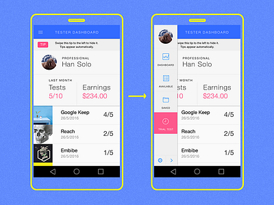 Tester Dashboard for a UX Collaboration Product dashboard flat google ios material minimal product prototype ui ux video visual