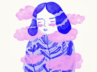 Purple Haze clouds cute digital drawing doodle drawing girl illustration photoshop drawing pink purple sad texture