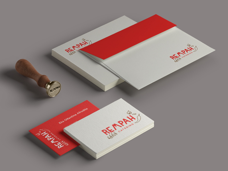 Rempah Catering Branding vintage red foodbranding food catering card business logo lineart illustration branding