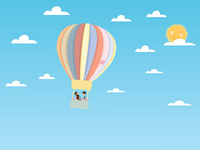 Moments!! air balloon character design couple illustration pattern people sky sun vector