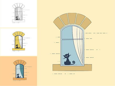 Window... cat flat graphic illustration line simple vector window