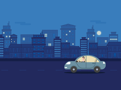 Night Drive.. ai background blue car character city cityscape illustration layout night vector