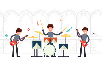 Band... artist band graphic illustration instruments music performance stage vector