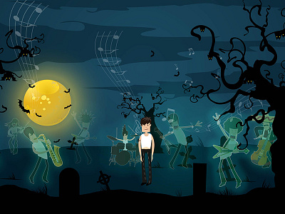 Ghost! 2d alone artist company dark friendly ghost illustration moon moonlight night owl singers singing