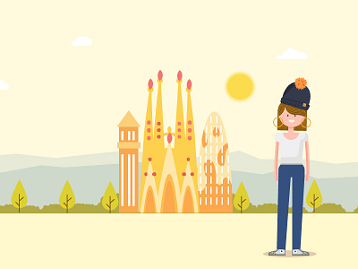 Barcelona backdrop barcelona city clothing fun hat landscape spain sunny tourist travel women